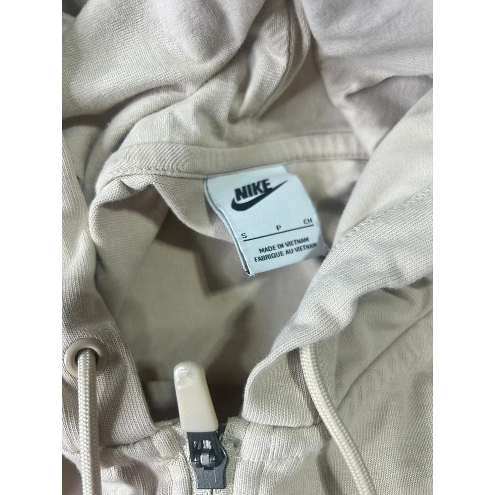 Nike Full Zip Hoodie Mens Small Tan‎ Taupe Embroidered Swoosh Sweatshirt